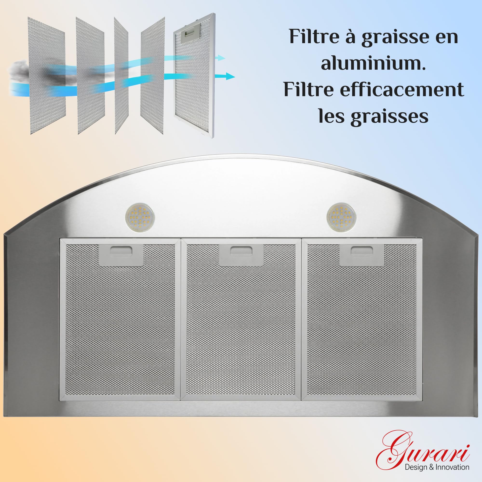 Gurari 046 IS Hotte aspirante murale 90 cm •1000m³/h•Hotte murale Luxe fabricant Gurari • 3 vitesses •1000m³/h •LED •Hotte• inox •Recirculation possible