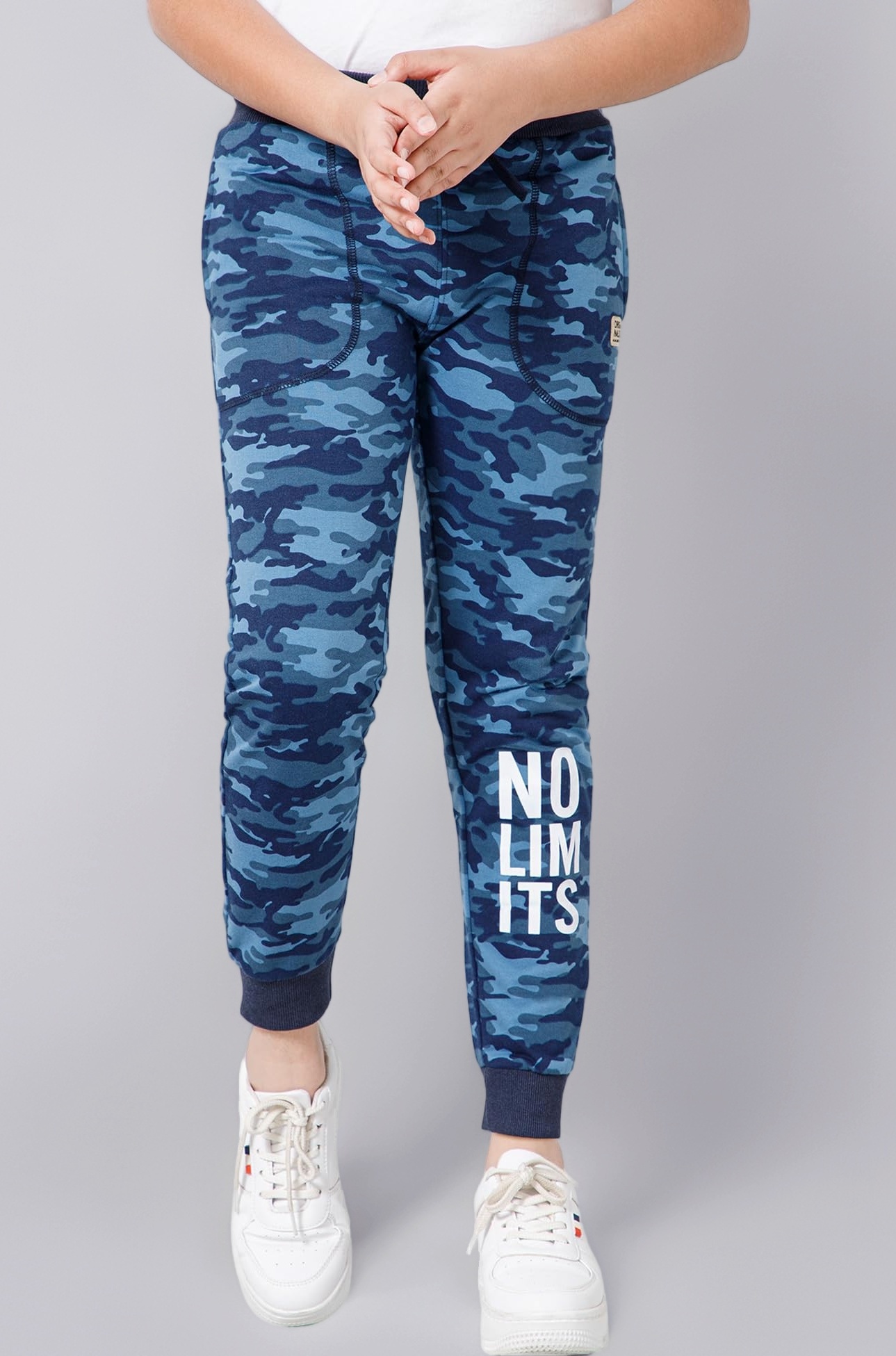 Boys Mid Rise Camouflage Joggers Trackpant | Ribbed Waist & Bottom Hem | Drawstring Closure | Regular Fit