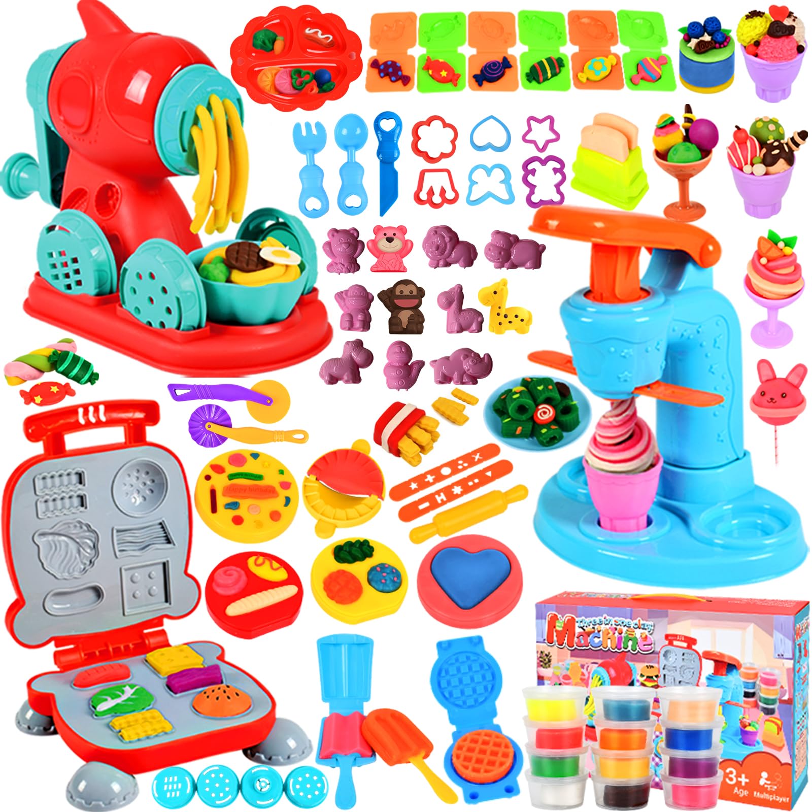 UCAMP Juego de Plastilina,Moldes con Plastilina,Herramientas Plastilina para Niños,Accesorios de Arcilla de Modelado,Hamburguesa+Helados Máquina+Pasta,Regalo di a Partir de 3 años