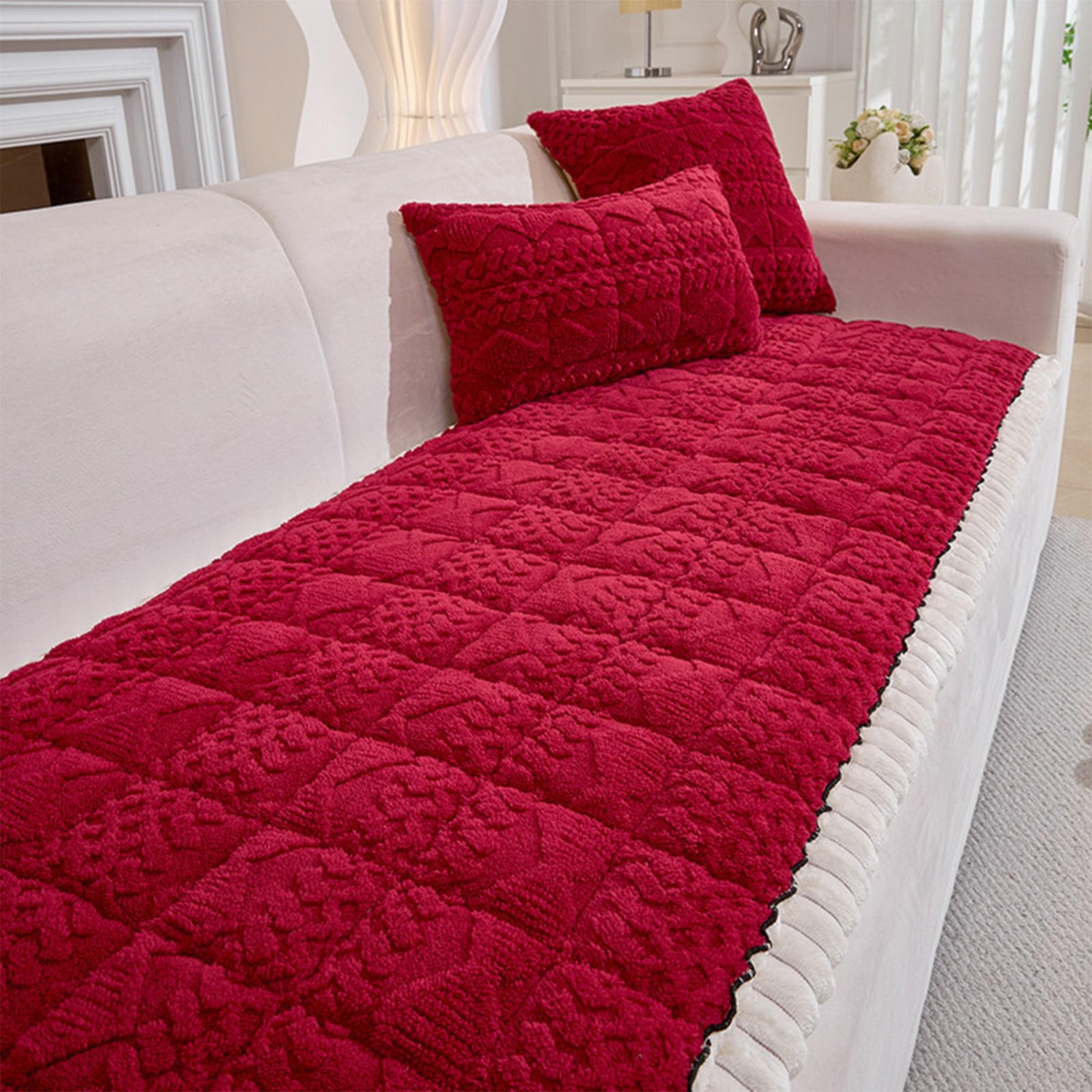 Housse de canapé épaisse rouge en coton polaire pour salon 45x45cm