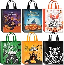 AhfuLife 6 Stück Halloween Tüten Groß, 38x30x10 CM Halloween Taschen Non Woven Halloween Geschenktüten, Halloween Tasche Süßigkeiten Tüte Für Süßes oder Saures Trick or Treat Halloween Partyzubehör