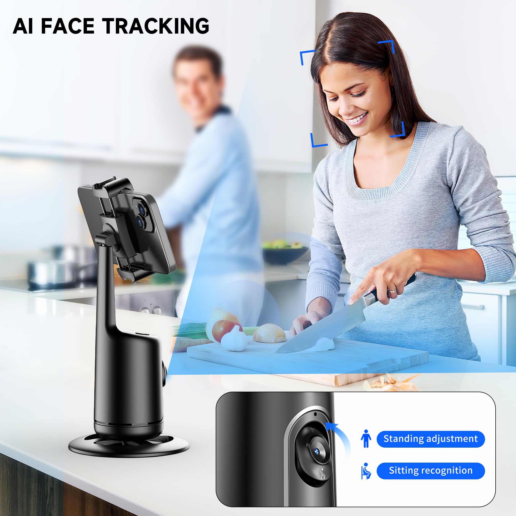 Auto Tracking Treppiede Smartphone con Luce Selfie, Supporto per Telefono Cellulare con Funzione di AI Tracciamento 360°del Viso e Telecomando, Stabilizzatore Gimbal Bastoni Selfie per iPhone/Android