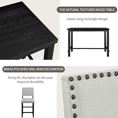 Miniatura 4 de FRANSOUL Mesa de comedor de 5 piezas para 4 personas, juego de mesa de cocina clásica y elegante para el hogar, juego de comedor de granja, incluye