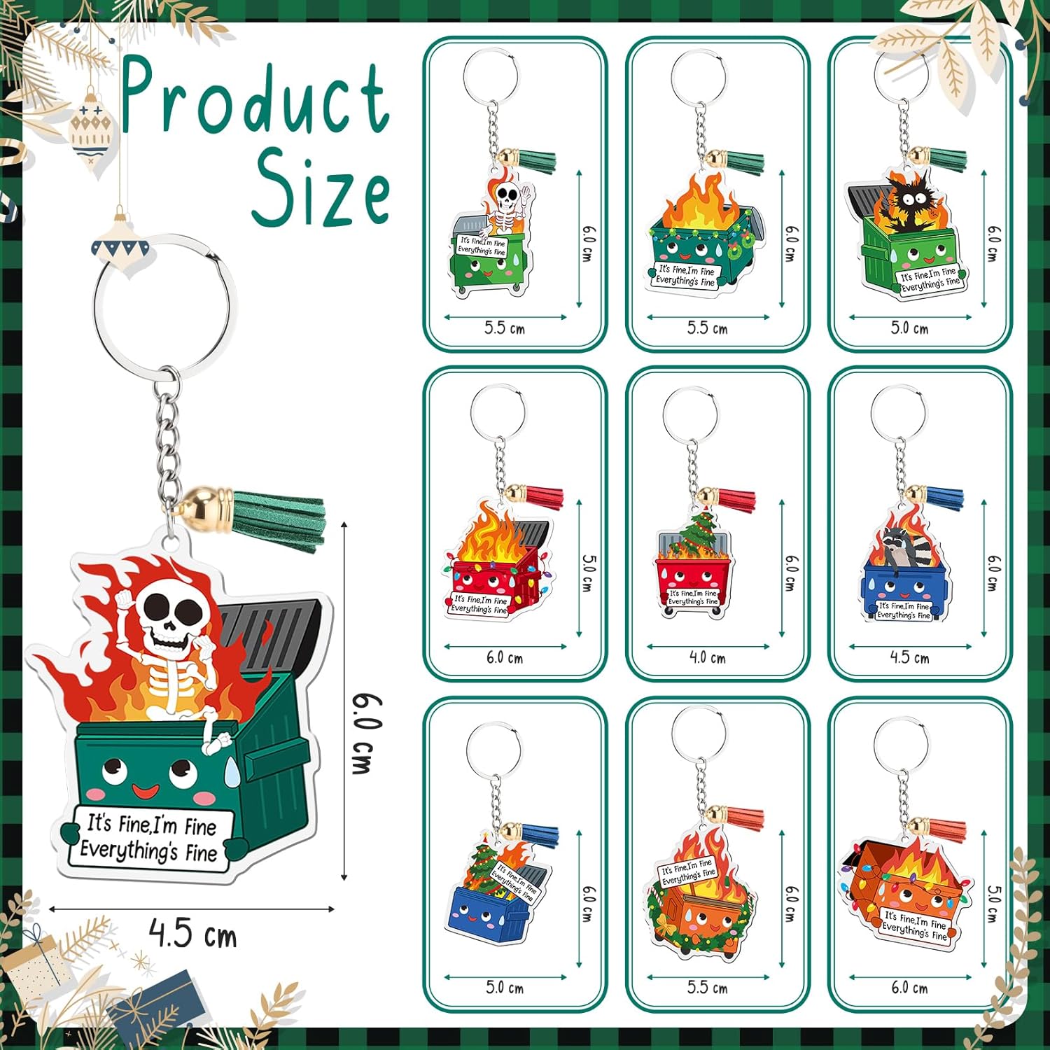 Sureio 40 Pcs Dumpster Fire Keychains Bulk Christmas Dumpster Fire Acrylic Keychains with Tassel Christmas Funny Office Gifts Employee Emotional Support Appreciation Gifts for Coworkers Staff Team - Image 2