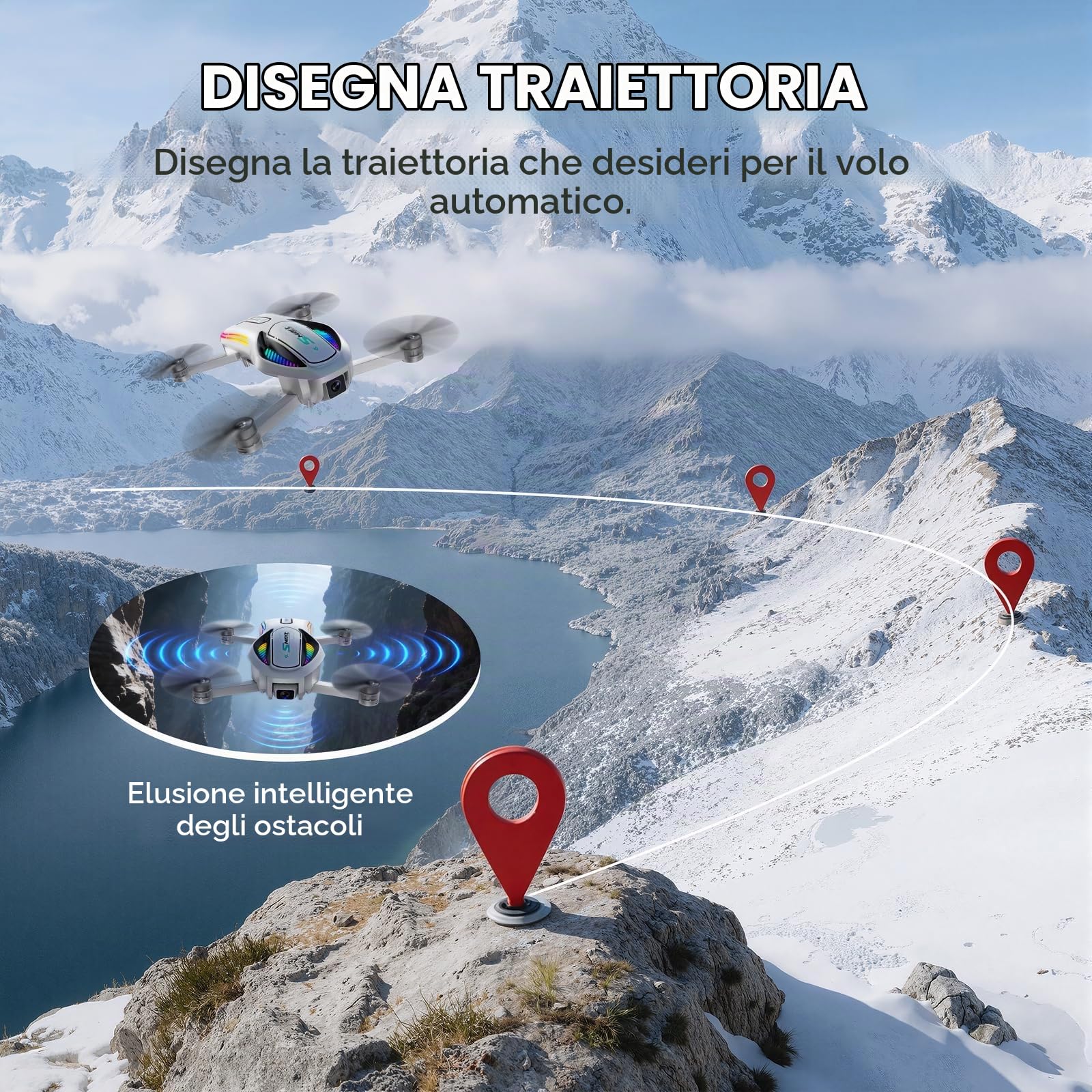 Drone 8K HD con Schermo e Doppia Fotocamera, Drone con Evitamento Ostacoli & Flusso Ottico, WiFi 30fps Quadcopter, Pieghevole, Controllo Gesti, Kit Completo per Adulti & Principianti
