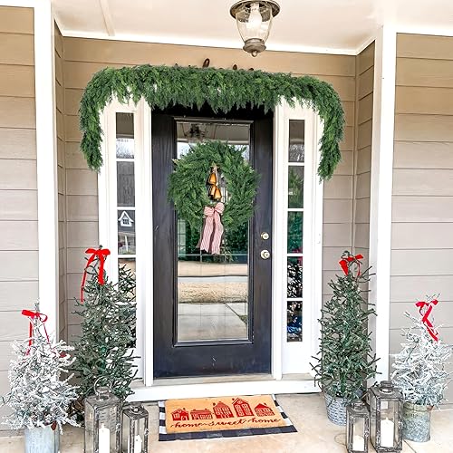 Miniatura 6 de Hananona Guirnalda de cedro artificial de 6 pies, guirnalda de ciprés de cedro de invierno de tacto real, guirnalda de pino verde artificial para