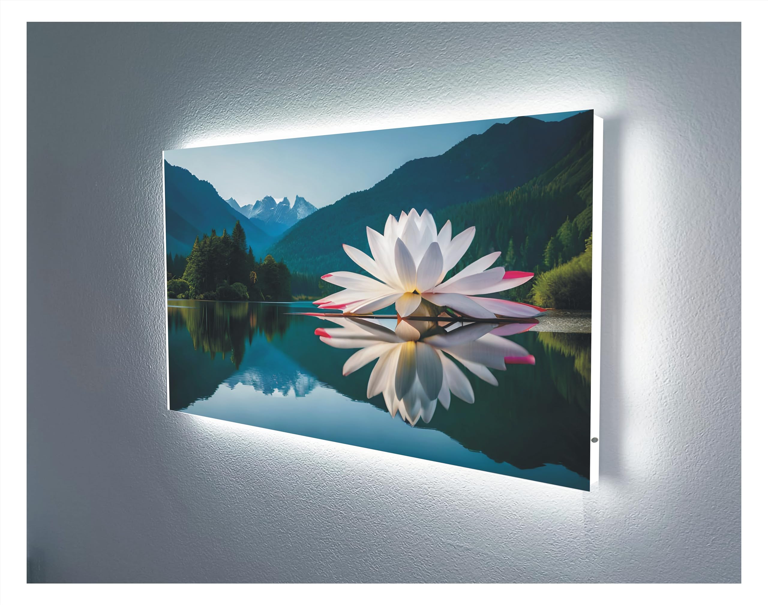 Tableau LED fleur de lotus sur lac - Illuminez vos murs sombres avec style