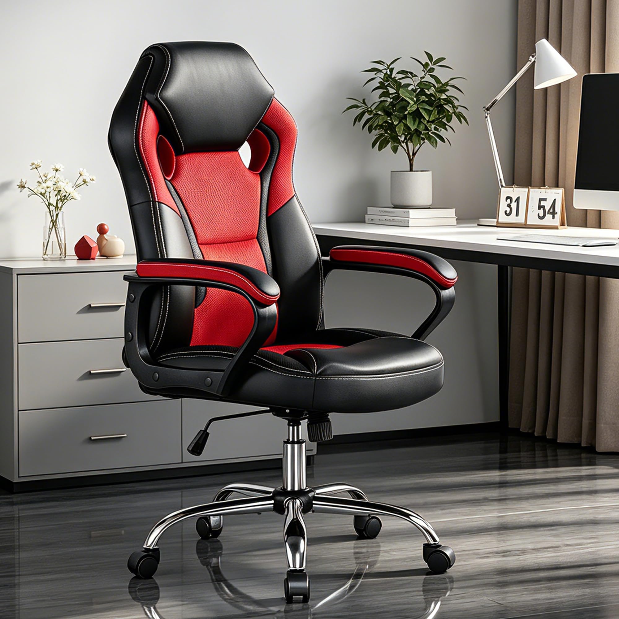 Office Gaming Chair, PU &amp; Mesh Design Computer Desk Chair
