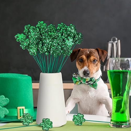 Miniatura 6 de 36 piezas de trébol con purpurina para el día de San Patricio, selecciones de jarrón de espuma de trébol para centro de mesa, relleno de jarrón,