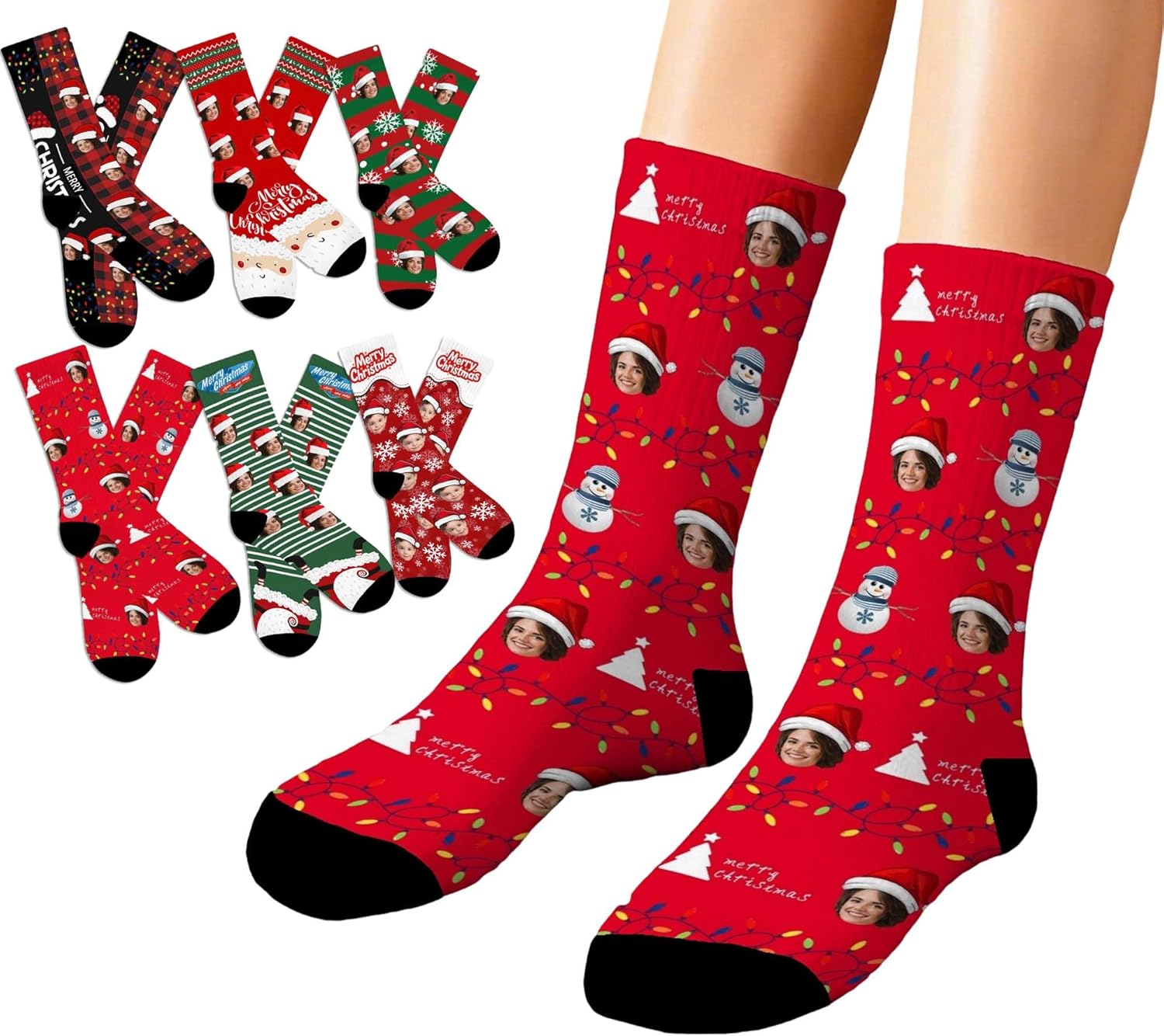 Personalized Pet or Your Face on Sock Print Christmas Pattern Personalized Socks with Your Photo for Men Women
