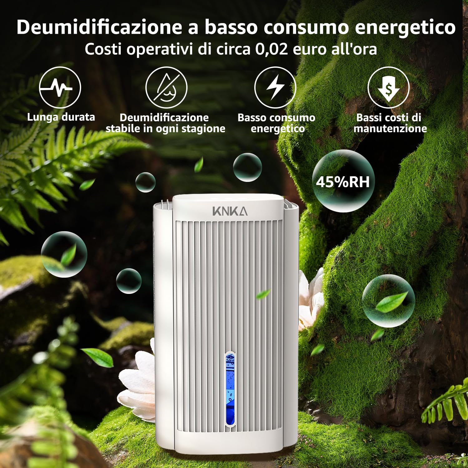 KNKA Deshumidificateur d Air, 1,1 L/Jour, Déshumidificateur Bruit Inférieur à 28dB, Pour Salles de Bain, Chambres et Placards de Moins de 17m², Avec Arrêt Automatique et Fonction de Dégivrage, Blanc