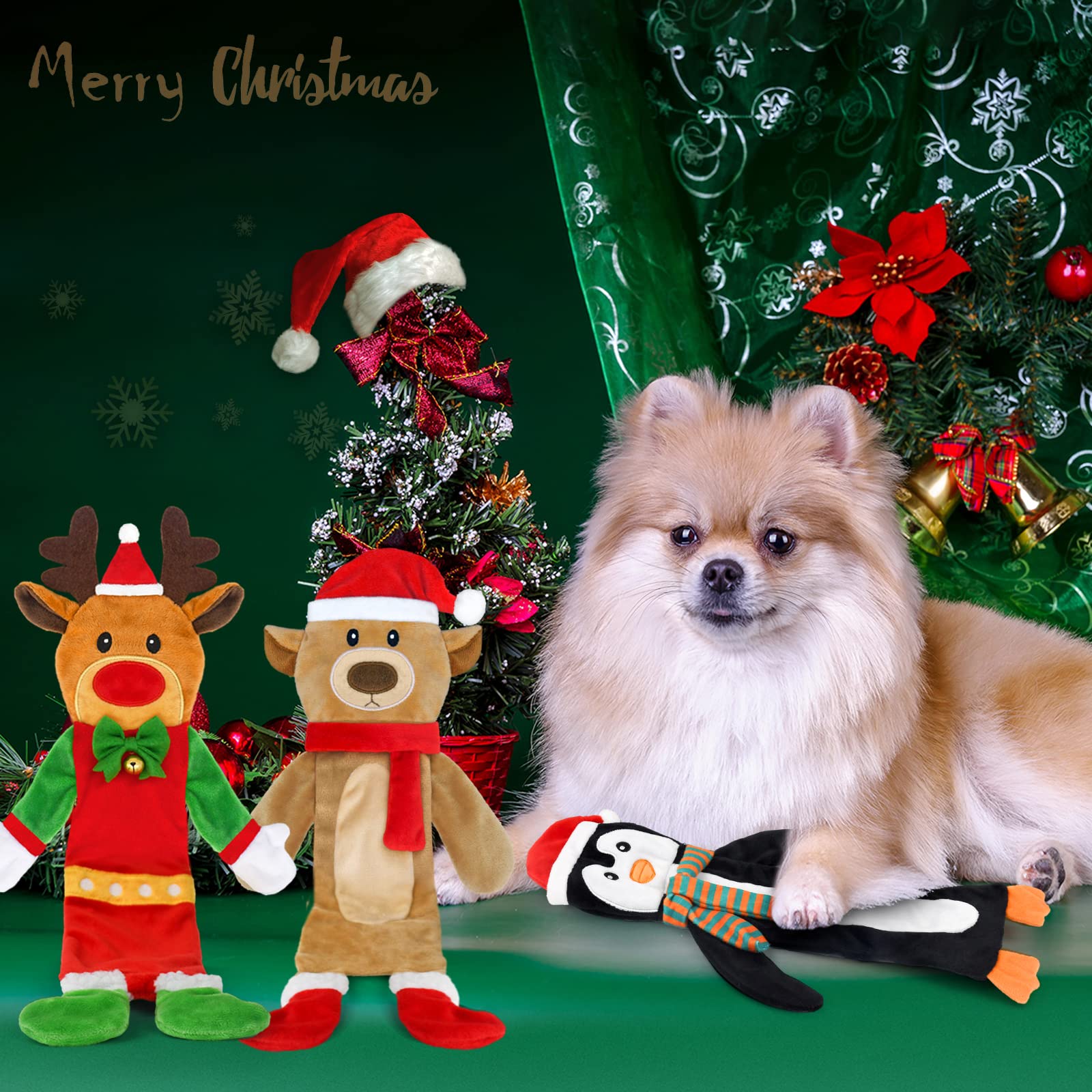 Pet Supplies : Yoochee 3 Pack Christmas Squeaky Dog Toys, Plush No
