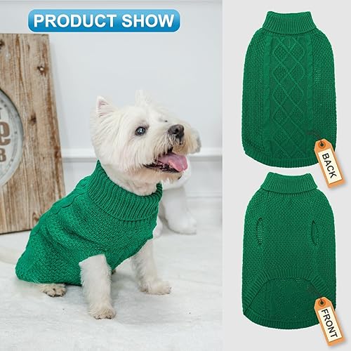 Miniatura 3 de Mihachi Suéter de cuello alto para perro, abrigo de invierno, ropa clásica de punto trenzado con agujero para la correa para clima frío, regalo