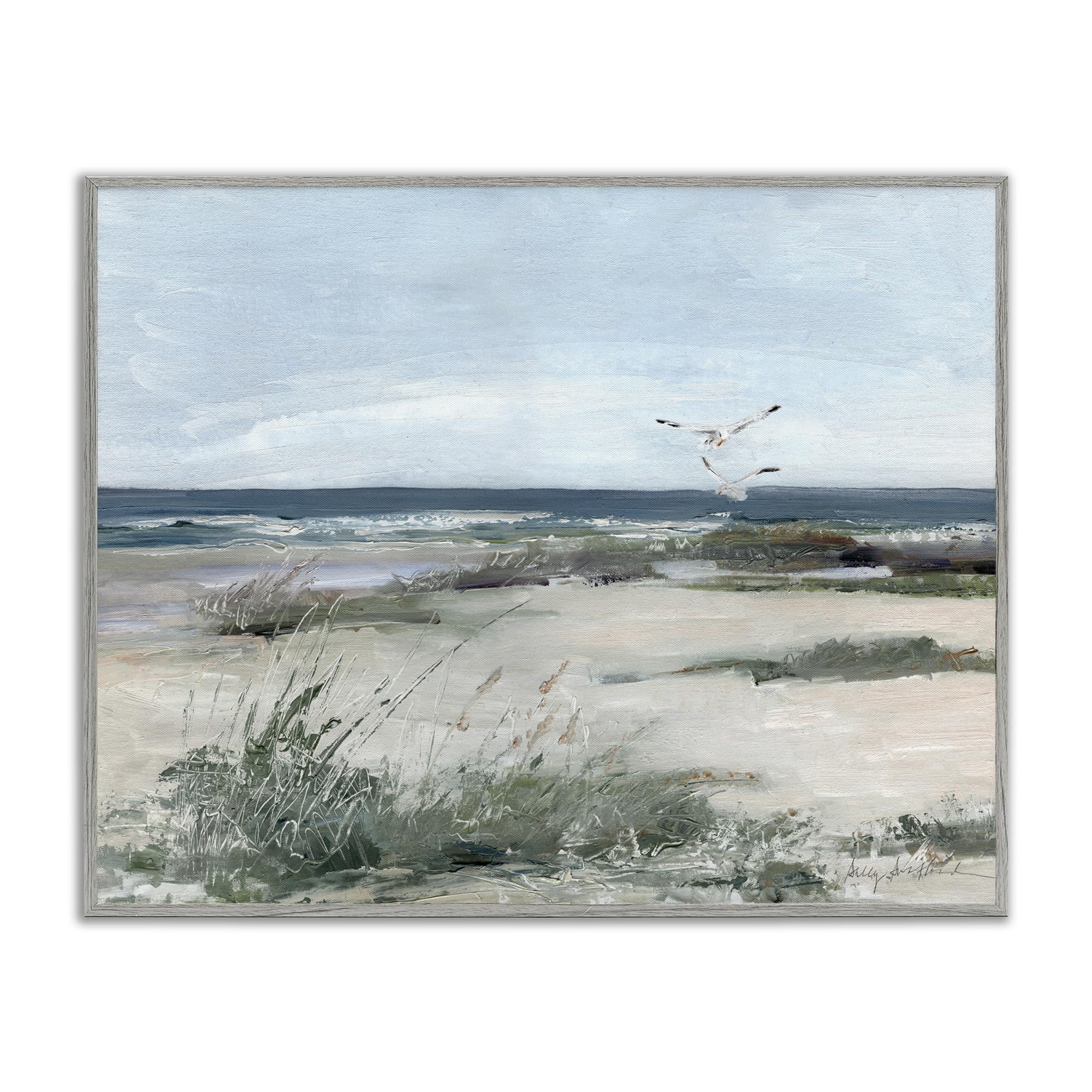 Stupell Industries Farmhouse Gray (Textured) 'Seagull Pair Over Waves'| Framed Giclee Art