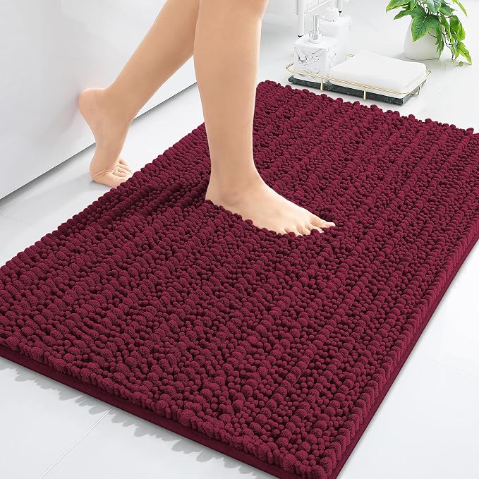 Arotive Luxury Chenille Bathroom Rug Mat, Extra Soft Thick Absorbent Shaggy Bath Rugs, Non-Slip Machine Wash Dry Plush Bath Mat for Bathroom, Shower, and Tub (24"x16", Burgundy)