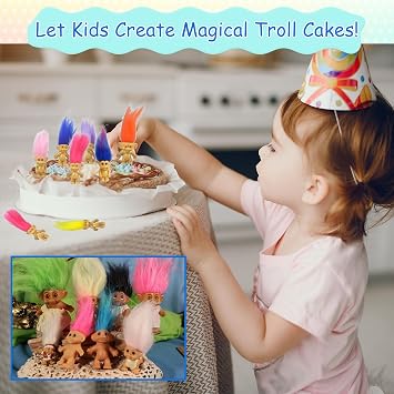 10PCS Mini Troll Dolls, Assorted Hair Colors Vintage Troll Action Figures 1.2 Adorable Cake Toppers, Cute Little Guys for Collection, Crafts & Party Favors