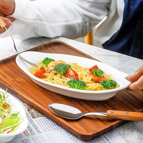 Miniatura 4 de NJCharms Platos Ovalados para Hornear Au Gratin Aptos para Horno y Cocción en Microondas, Plato de Cacerola Pequeña Mini de Porcelana Blanca, 9