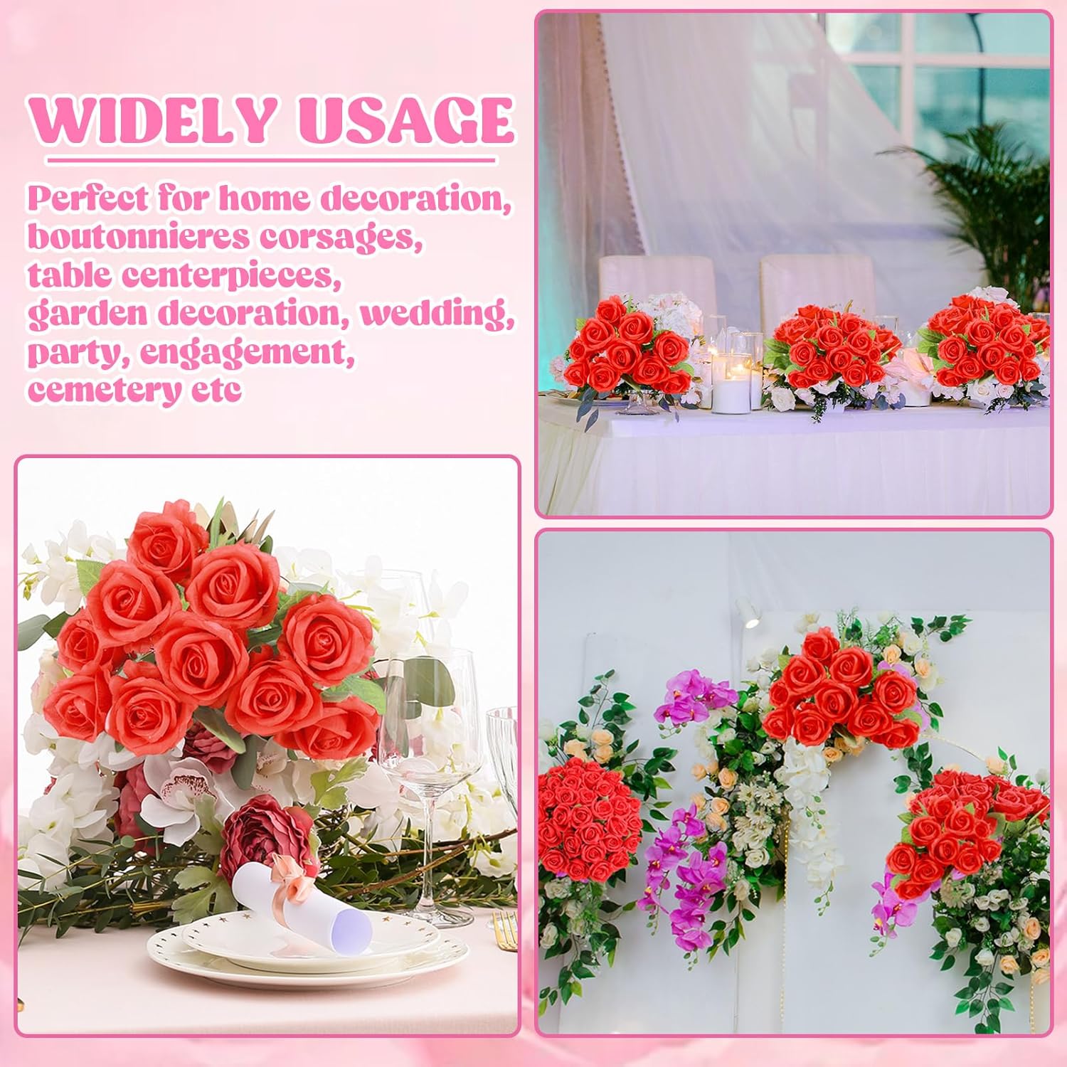 36 Pcs Silk Rose Bouquet Bridal Artificial Flowers,Fake Rose Long Stem Realistic Artificial Flowers Bulk for Wedding Bouquet Ball Arrangement Centerpiece Party Decor(red) - Image 5