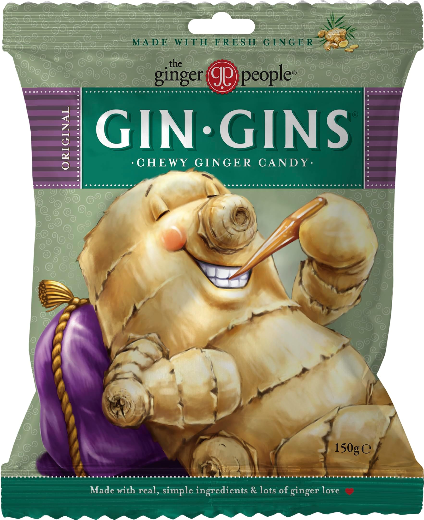 The Ginger People Gin Gin Original Chewy Candy Bag 150 g, Pack of 1