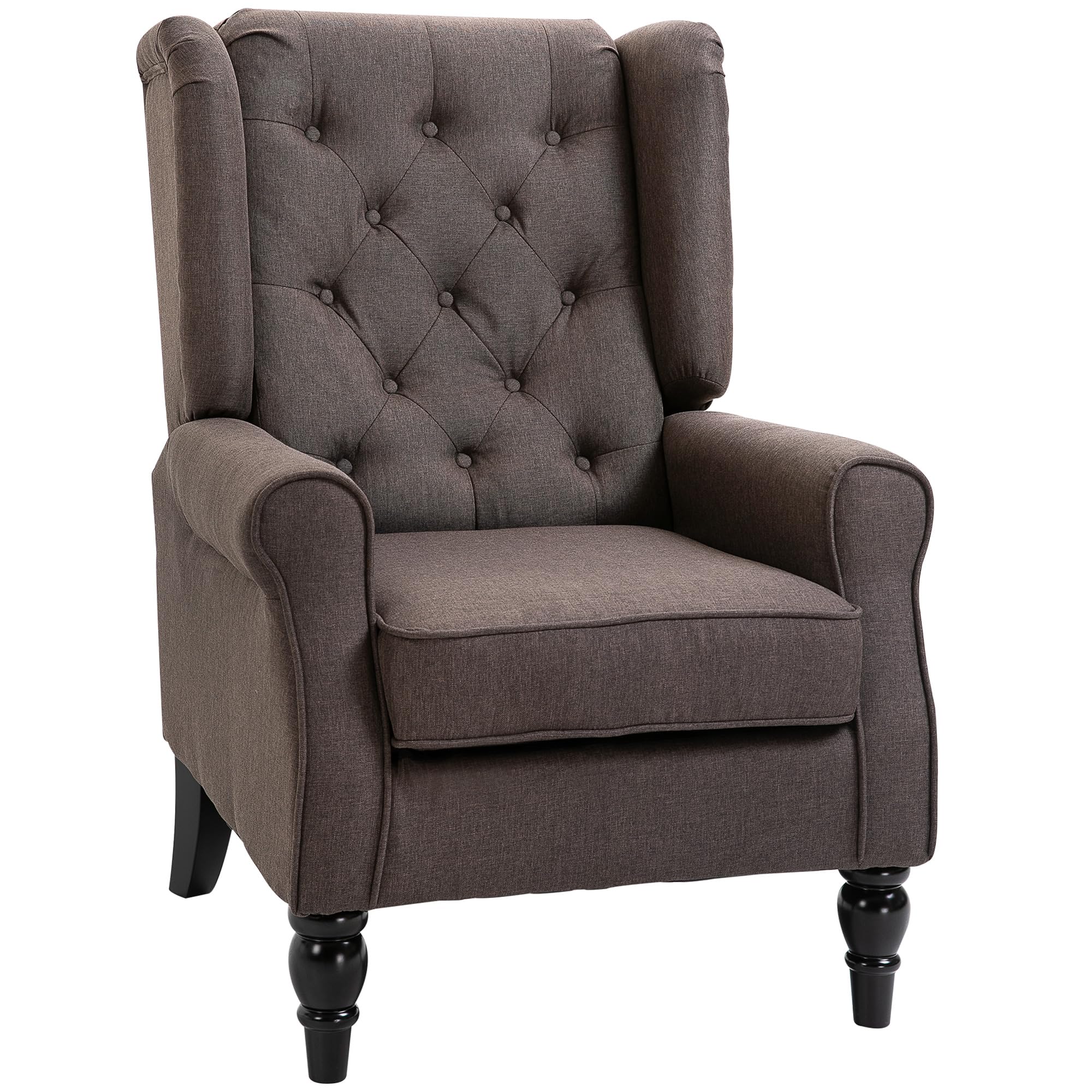 HOMCOM Wingback Accent Chair, Snow Flannel Armchair with Thick Spring Cushion, High Back, Solid Wood Legs, Retro Button Tufted Reading Chair for Living Room, Bedroom, Brown โ image 1