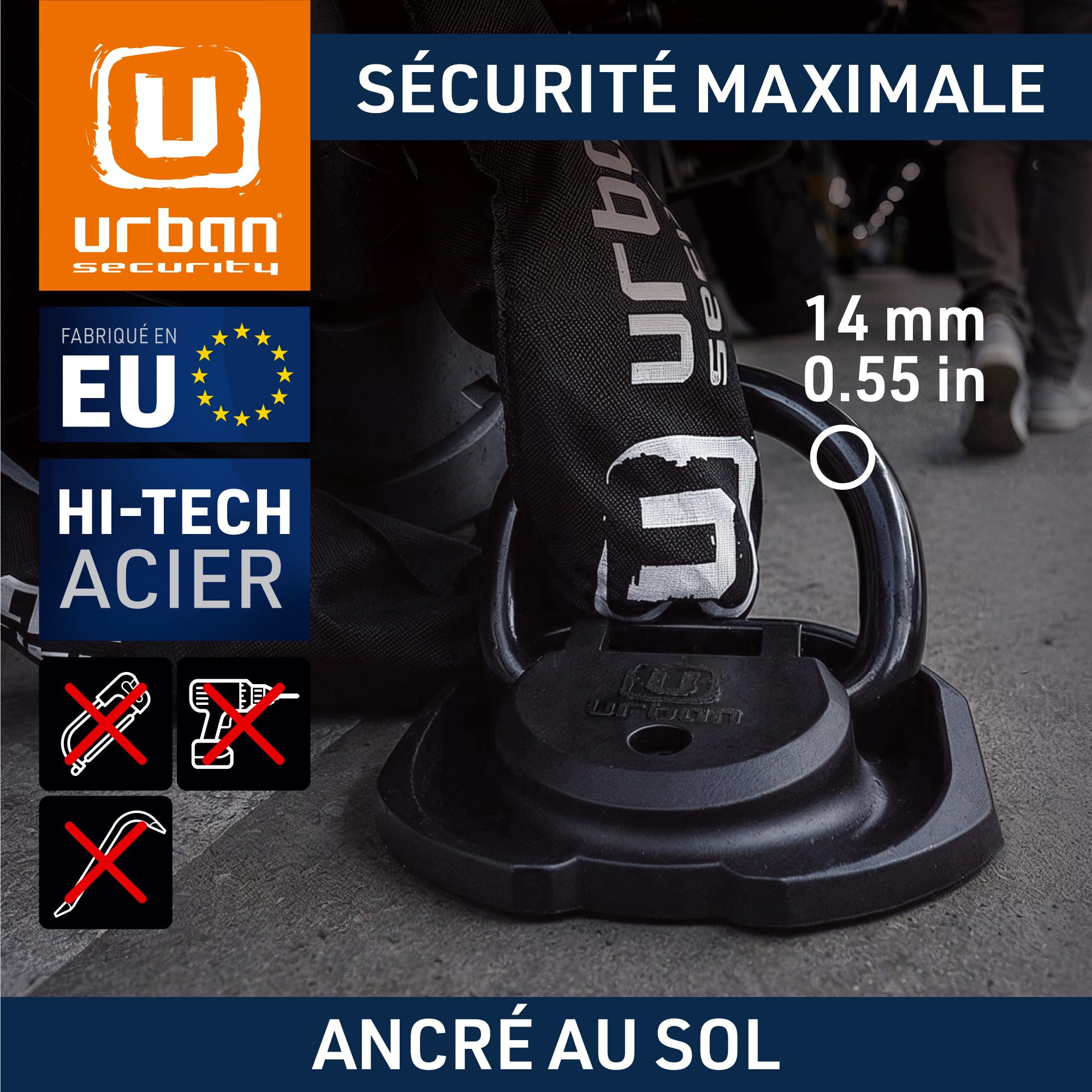 urban UR55 Ancrage Sécurité Maximale Testée, Anneau Basculant en Acier Spécial Trempé, Design Exclusif Haut de Gamme, 4 Points de Fixation, Ancrage au Sol, Ancrage au Mur Antivol Moto Scooter Vélo