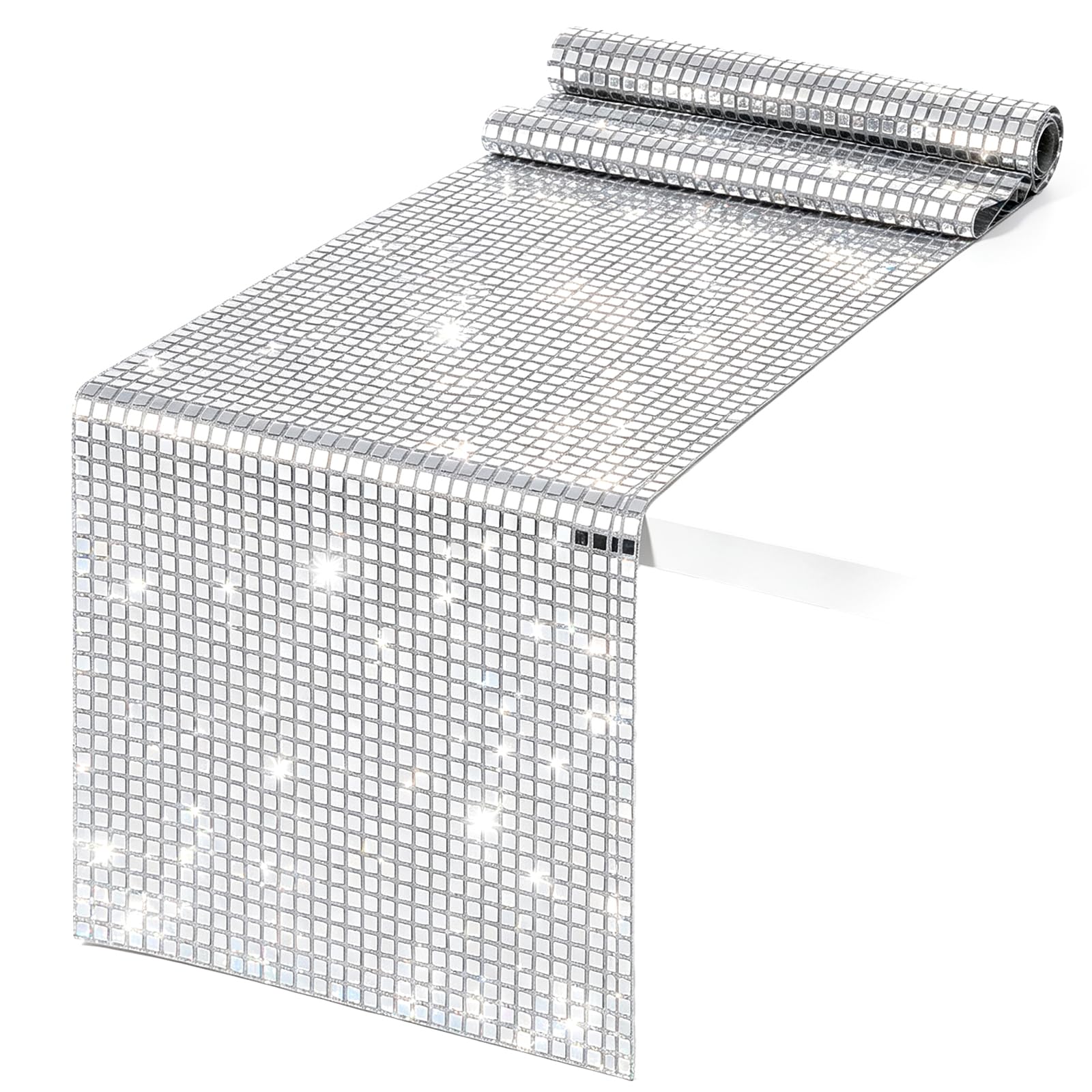 30 x 180 CM Disco Table Runner, Silver Sequin Disco Party Decorations