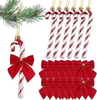 18pcs Christmas Decorations Candy Canes Red White and Small Red Bows for Christmas Tree Decorations Hanging Ornaments (Red)