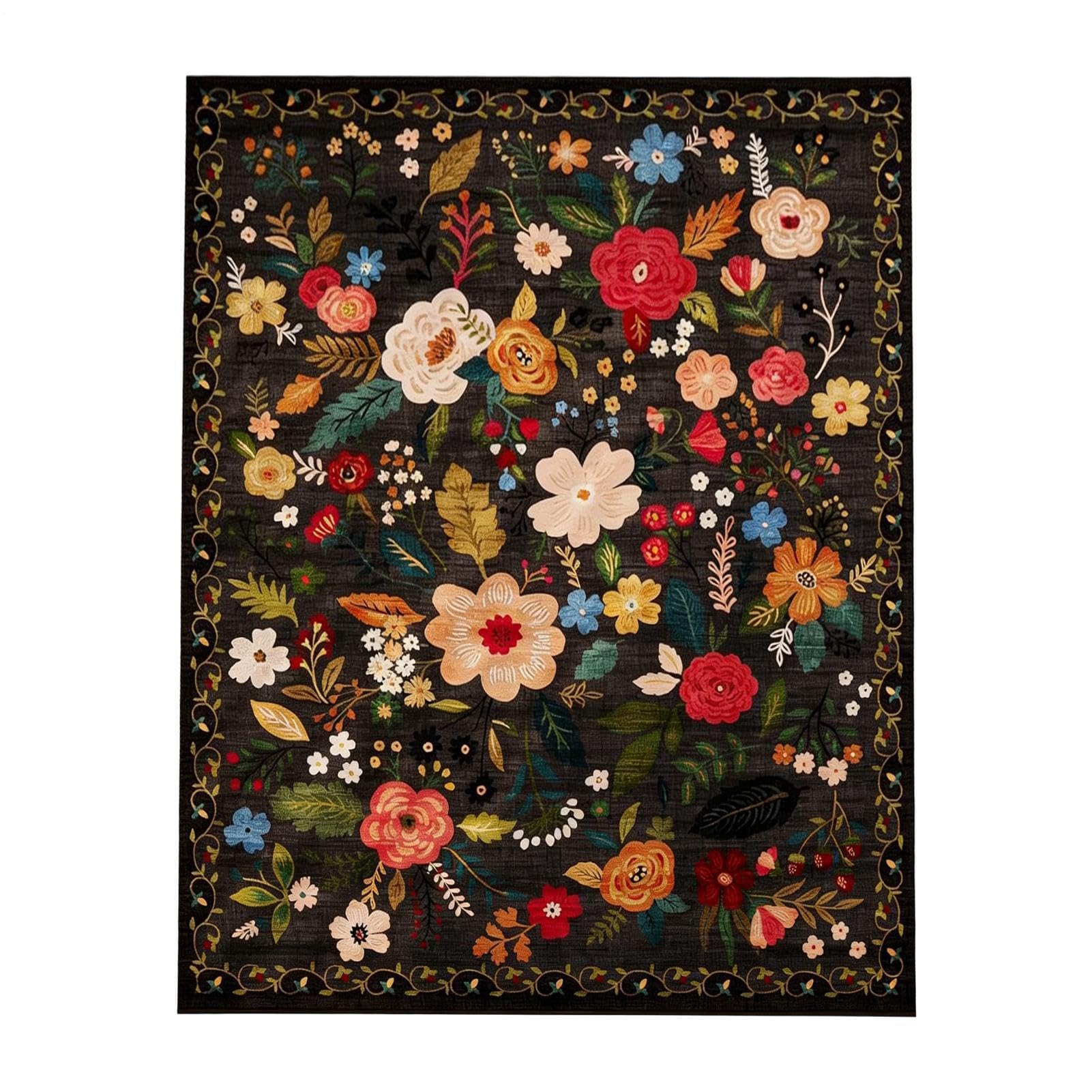 Générique Tappeto retrò 160 x 200 cm con motivi floreali in stile boemiano, antiscivolo, per casa, soggiorno, camera da letto, cucina, bagno, ingresso, cortile, giardino