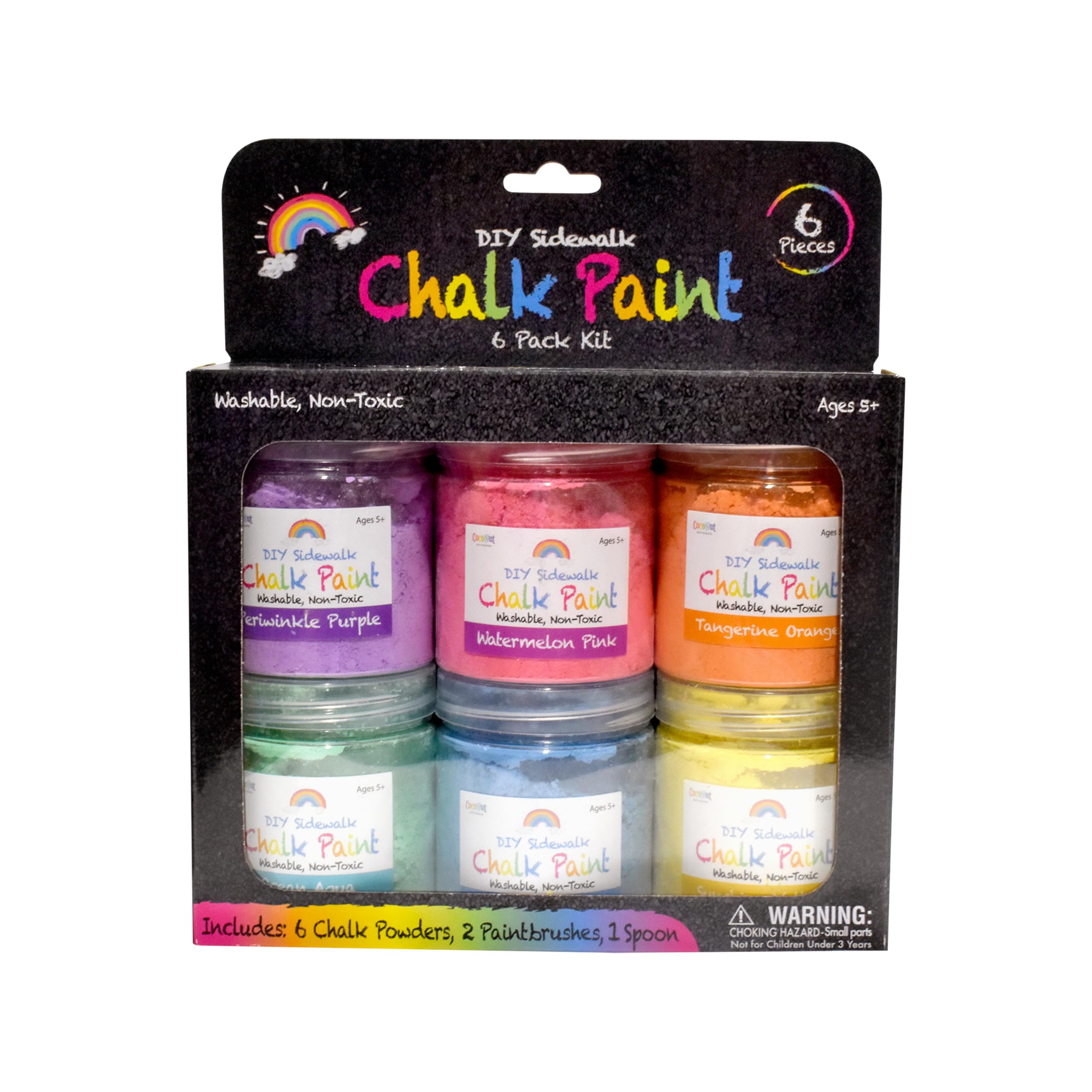 DIY Sidewalk Chalk Paint 6pk Kit - Non-Toxic, Washable Powdered Chalks - Simply Mix in Water and Use a Paintbrush to Create Colorful Artwork on the Sidewalk or Chalkboard, For Kids Ages 5+