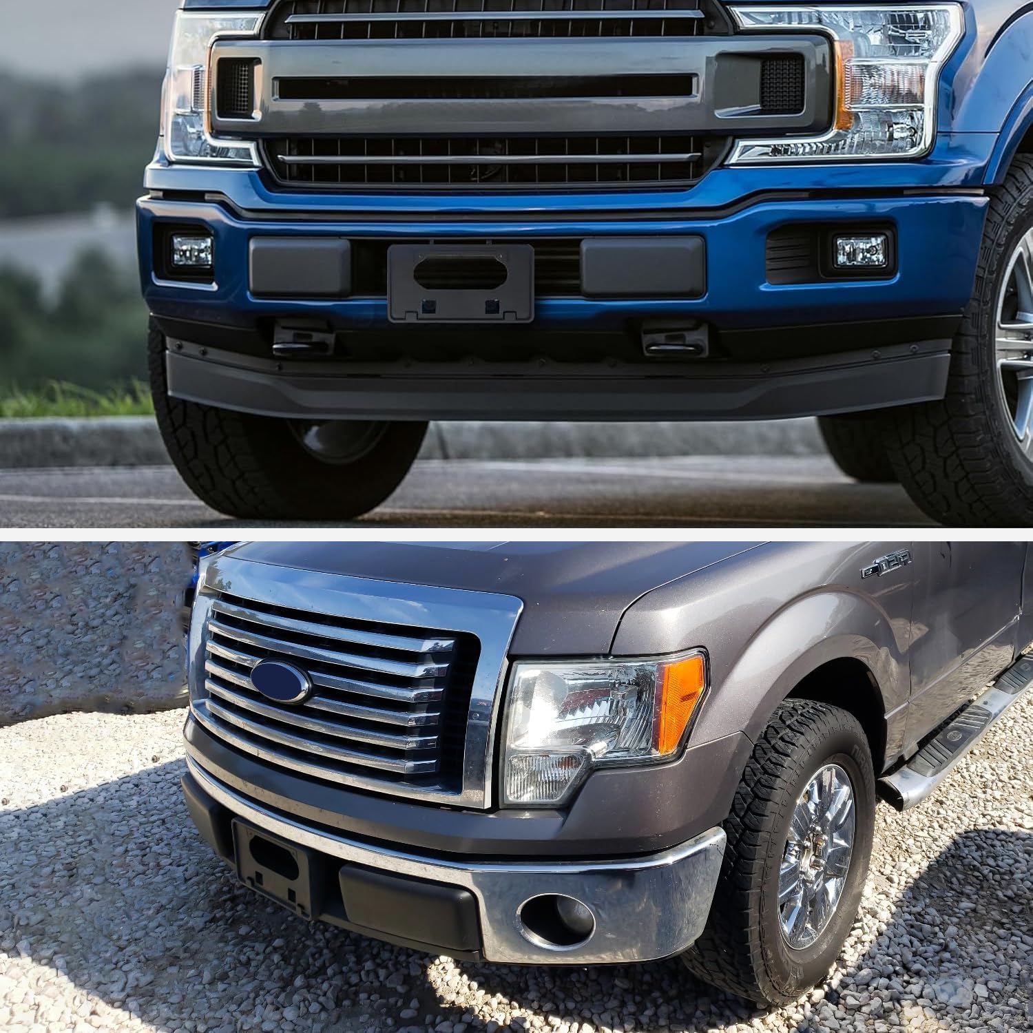 KARPAL Front LH + RH Bumper Guards Pads Caps + License Plate Frame Bracket Compatible With 2009-2014 Ford F150