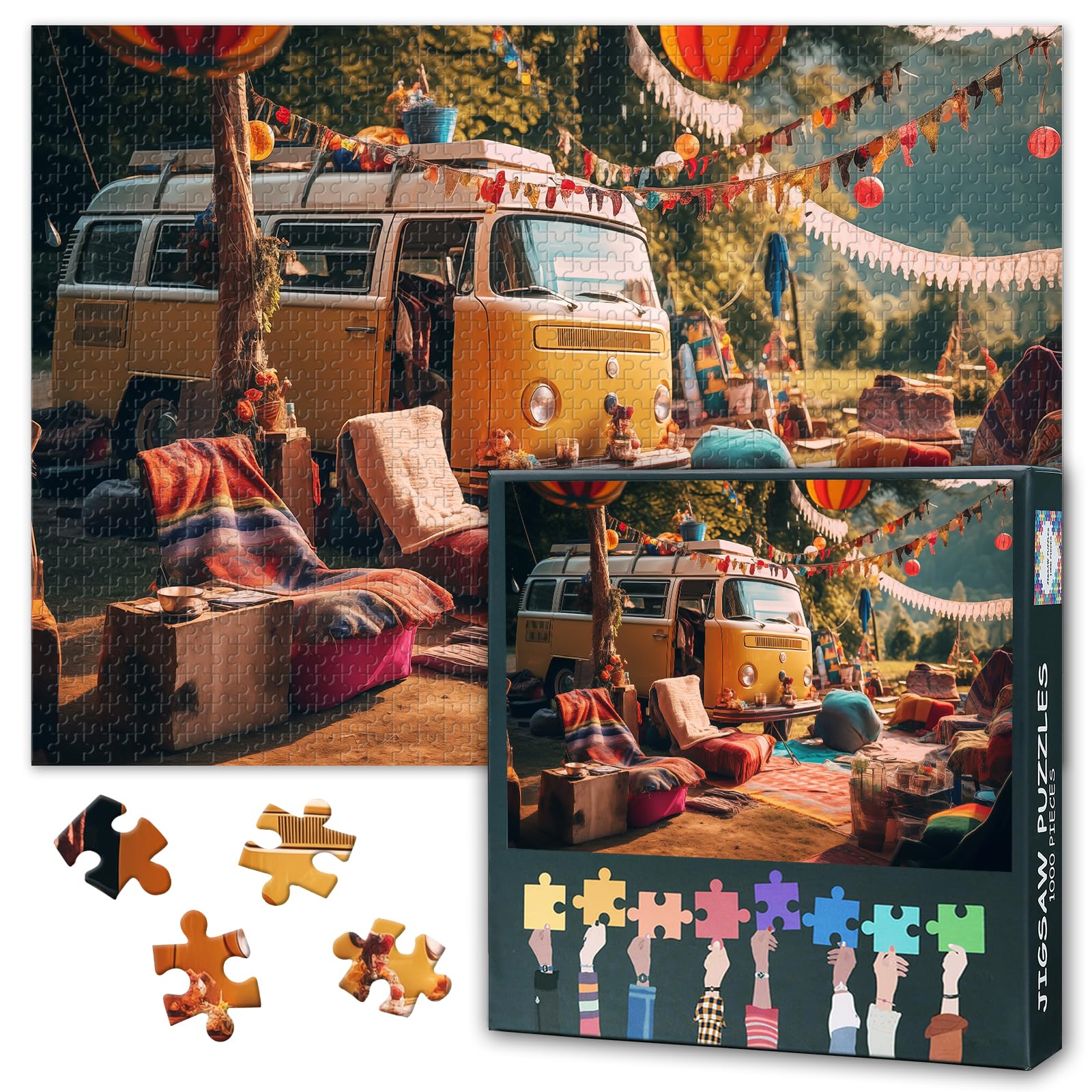 Puzzles for Adults 1000 Pieces Mountain Forest Camping Jigsaw Puzzles Family Challenge Game Suitable for Game Nights Challenging & Vivid Detail Ideal for Puzzle Enthusiasts Size: 50x70cm