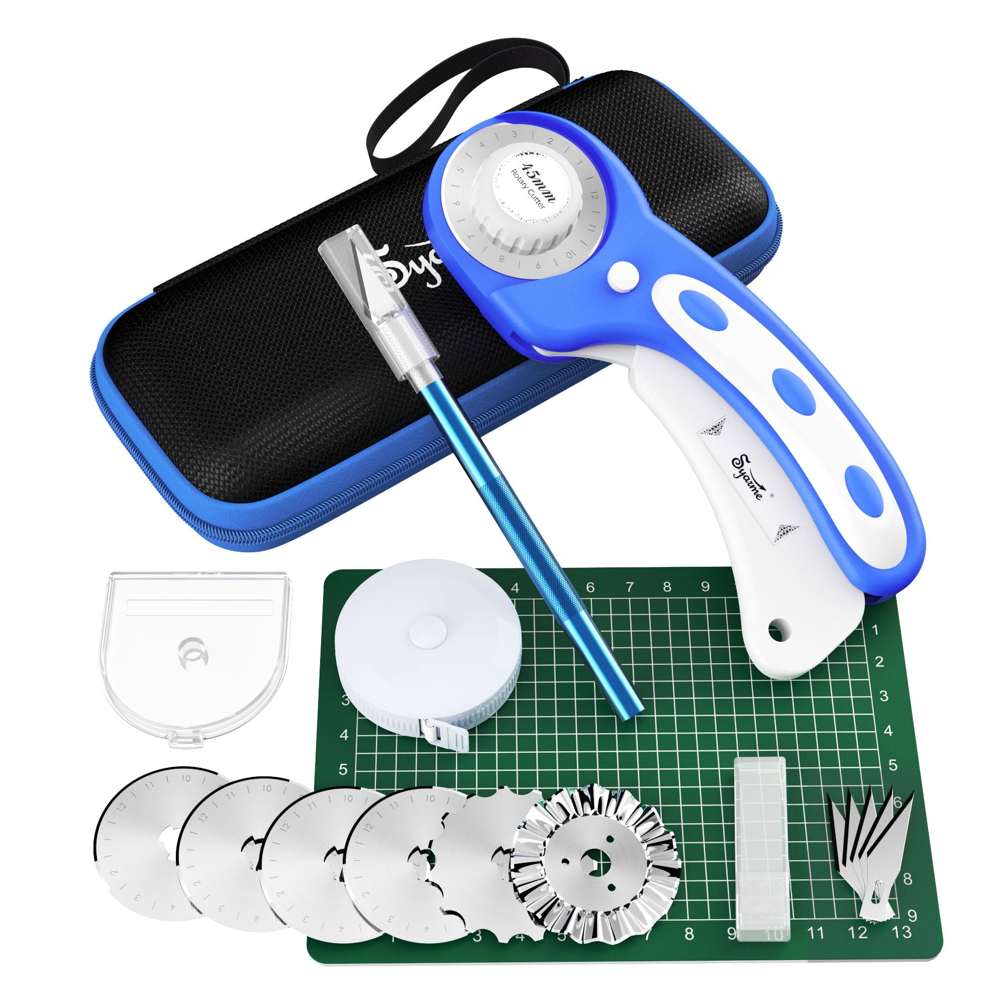 Rotary Cutter for Fabric, 45mm Fabric Cutter Fabric Scissors, A6 Cutting Mat, Storage Boxes, Precision Knives, Ruler, Spare Blades, Sewing Supplies and Quilting Cloth Circle Cutter Set