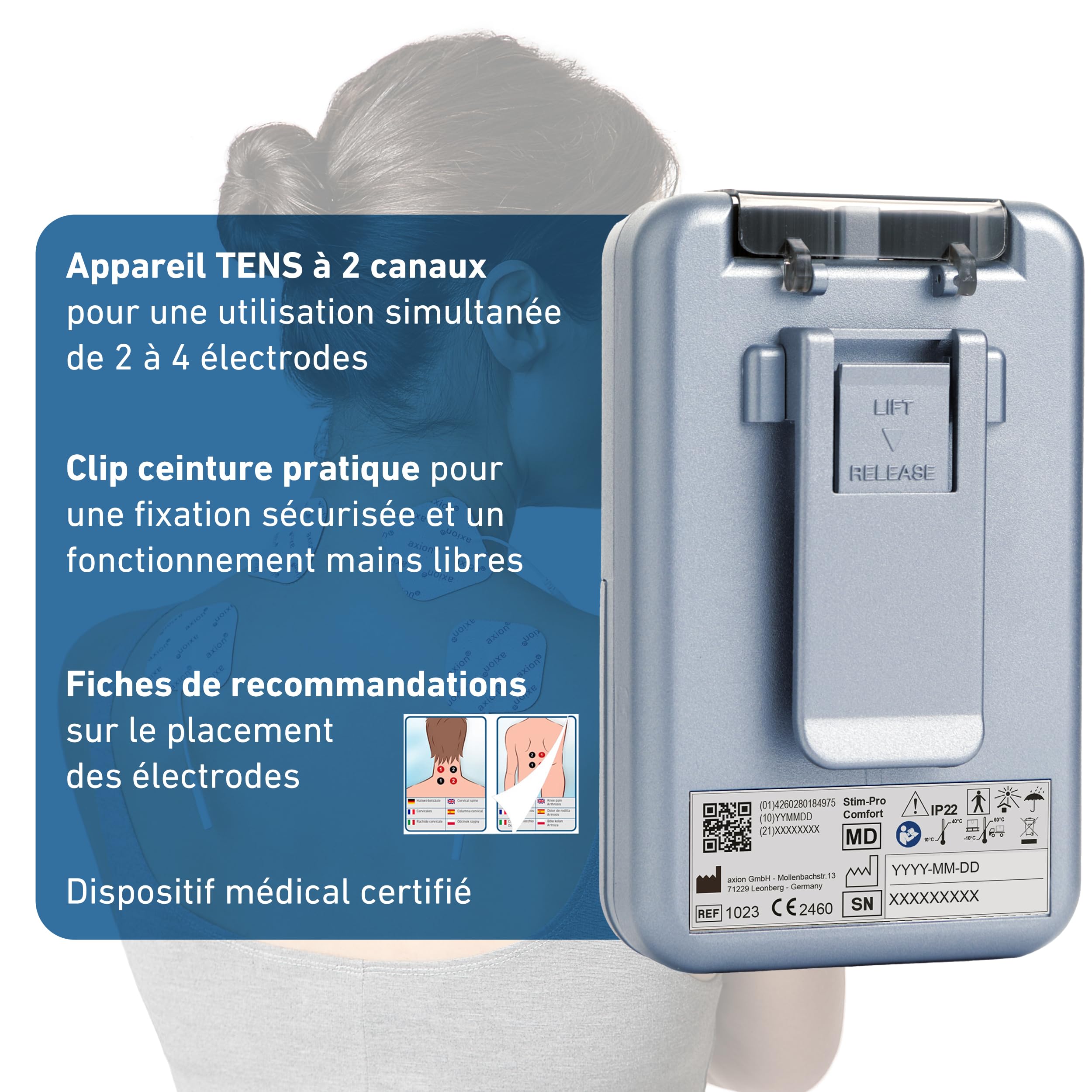 axion Electrostimulateur TENS STIM-Pro Comfort | Anti-Douleur par électrostimulation | Dispositif médical certifié