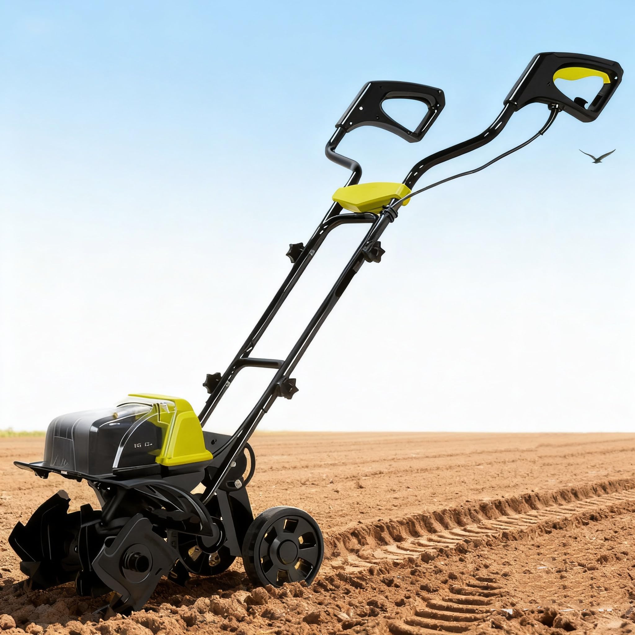 Cultivador InaláMbrico, Motocultor EléCtrico, Ancho de Trabajo de 14,2 Pulgadas, Profundidad de Labranza de 7 Pulgadas, Motocultor sin Escobillas para CéSped Y Tierra (2 BateríAs Incluidas).