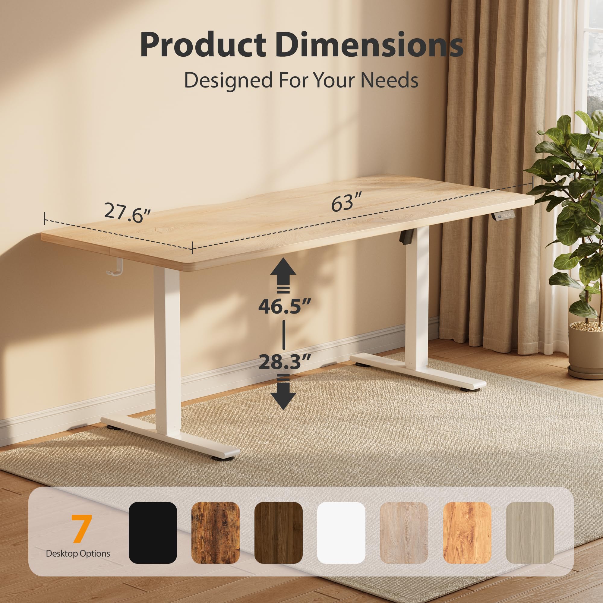 Cubiker Standing Desk, 63x28 Inches Sit Stand Home Office Desk, Electric Stand up Desk, Adjustable Desk with Splice Board, White Frame/Maple Top view 3