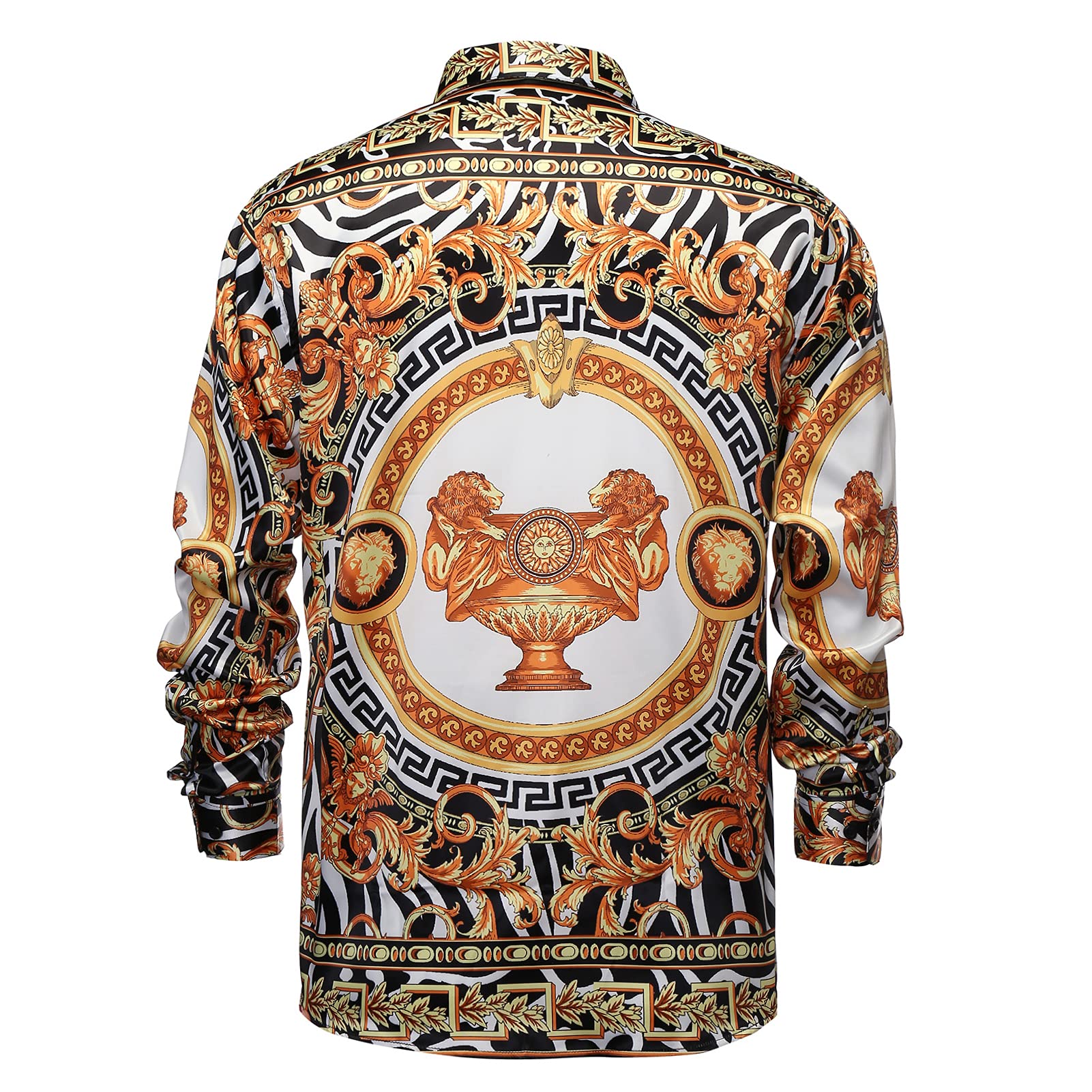 Camisa de vestir con botones de satén para hombre, ajustada, de manga larga y con estampado floral de lujo, de seda, para fiesta, graduación o discoteca