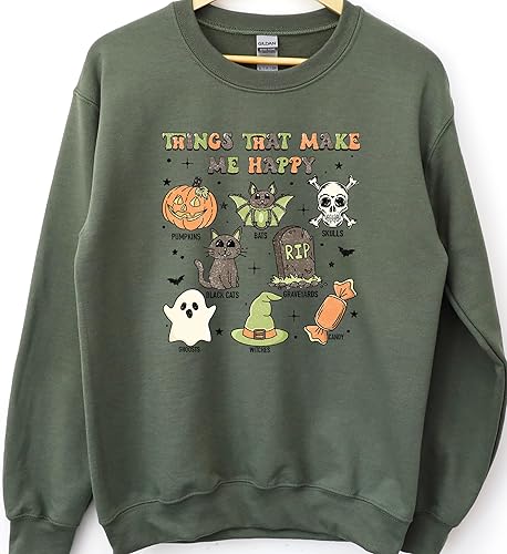 Halloween Hoodies, Retro Things That Make Me Happy Halloween Sweatshirt, Cute Halloween, Graphic Tee, Cute Spooky, Skull Sweater, Graveyard