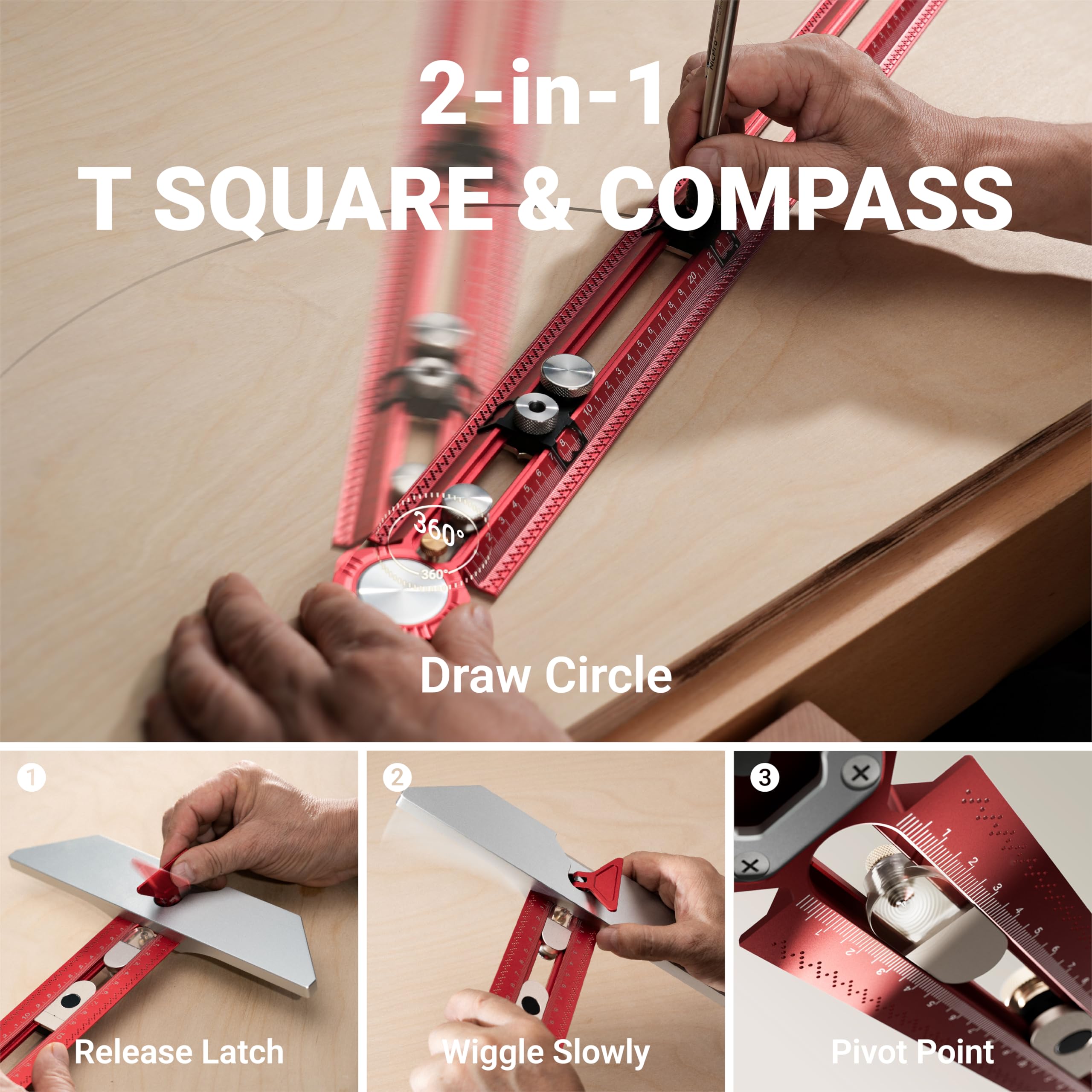 HONGDUI Scriber Marking T Square - Righello in lega di alluminio