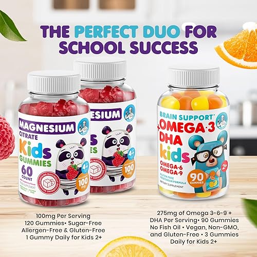 Miniatura 2 de DR. MORITZ Gomitas de magnesio calmante para niños (60 unidades, 2 paquetes) y paquete de gomitas de omega 3 para niños (90 unidades) - Bajo en