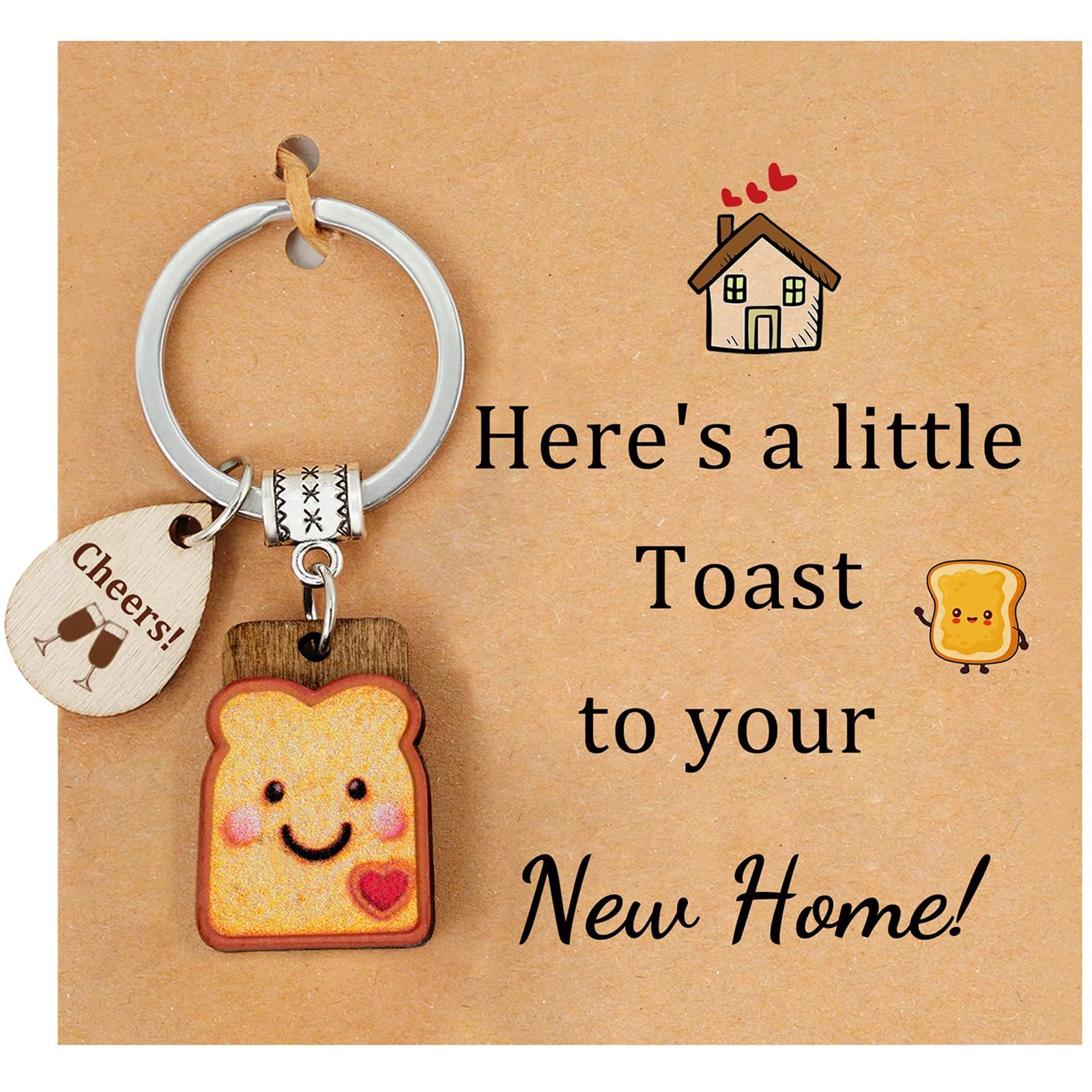 Yunvisty Unisex Yellow House Warming Gifts New Home Gift Funny Toast Keyring For House Warming Cute Ornament For Couples Women Men Families Teacher Companion Colleagues Friend Homeowners Housewarming The Gift