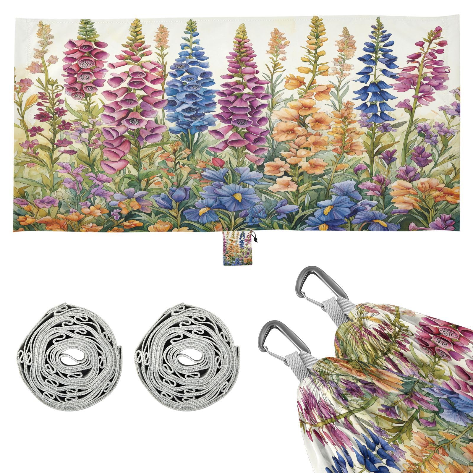 ATTX Foxgloves and Irises Camping Hammock - Lightweight & Portable Hammocks, Heavy Duty 330lbs Capacity for Indoor, Hiking, Backpacking, Travel, Backyard, Beach#31