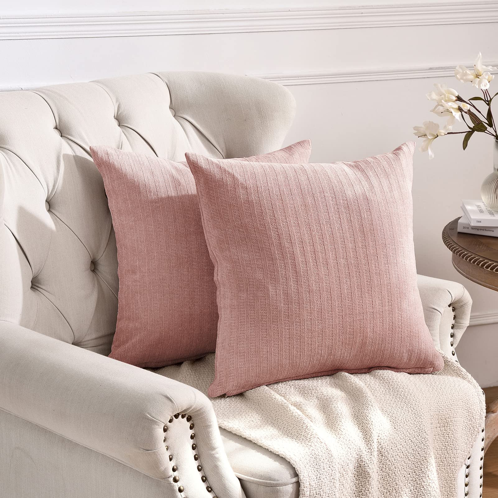 Pleasant Boulevard | Fundas de almohada de chenilla de 20 x 20 pulgadas, cojín decorativo suave y acogedor para el hogar, dormitorio, sala de estar, cama, sofá silla (rosa, 2 unidades)
