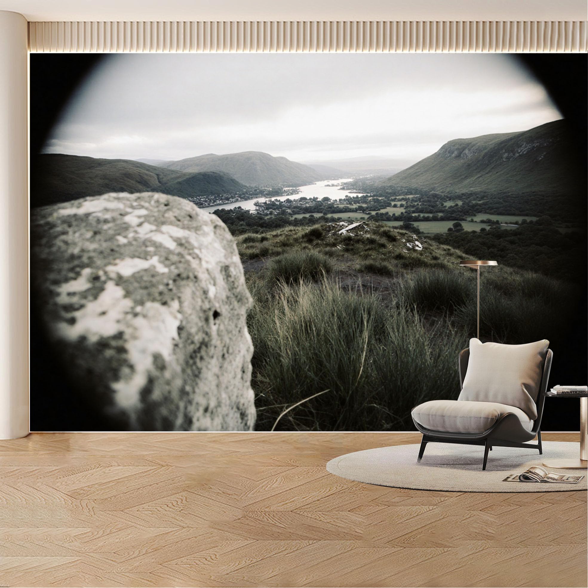 Custom Wall Mural Wallpaper Mountain Valley Landscape， Nature， Large Wall Art， Mural Design， Misty， Nordic Removable SelfAdhesive Large Photo for Living Room， Bedroom， Office