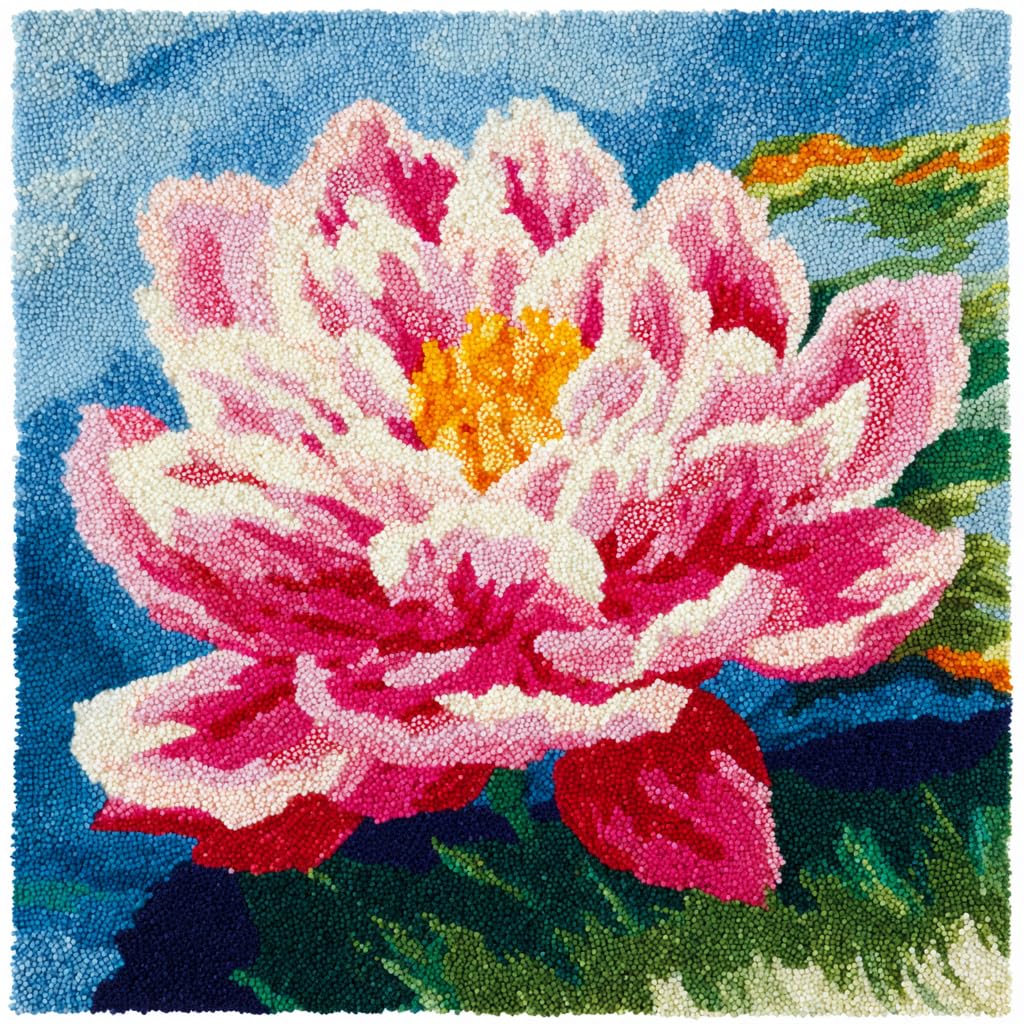 Henypt Latch Hook Cushion Kits 17X17inch, Lotus Flowers