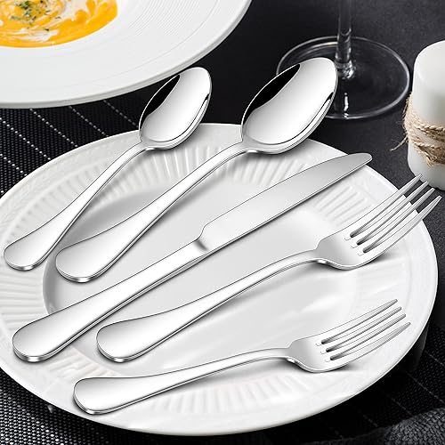 Miniatura 7 de Herogo Juego de cubiertos de acero inoxidable 1810, 30 piezas para 6, modernos utensilios de cocina para el hogar, restaurante, boda, pulido con