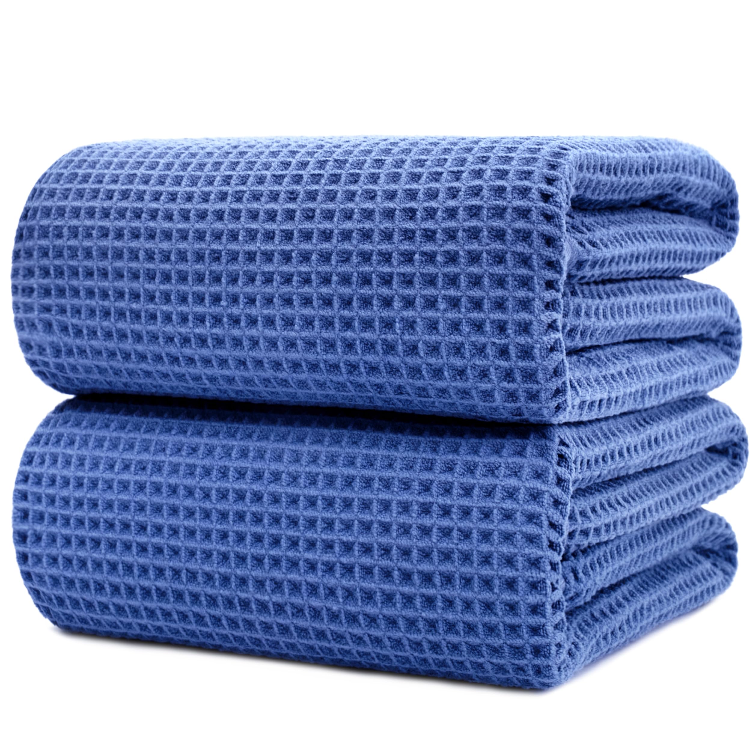 POLYTE 430 gsm Microfibre Quick Dry Lint Free Bath Sheet, 89 x 178 cm, Set of 2 (Waffle Weave)