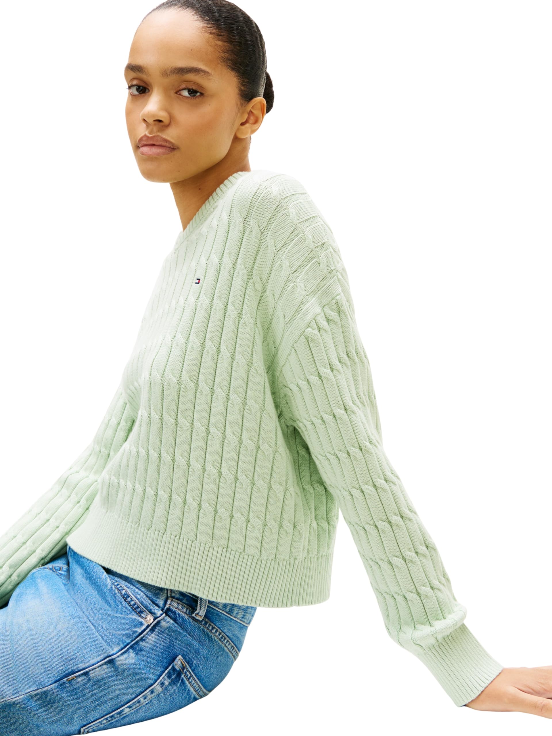 Tommy Hilfiger Co Cable Mid GG RLX LS V-nk Swt Ww0ww48433 Pullover Donna (Pacco da 1)