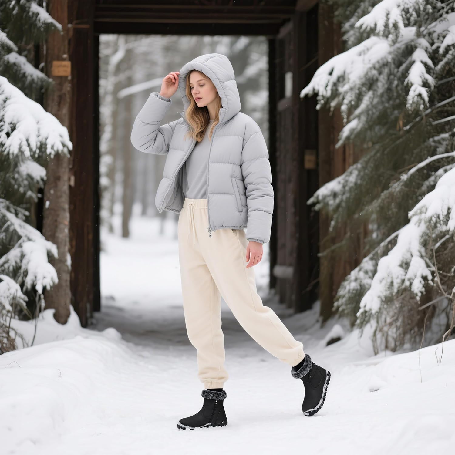 SHIBEVER Women's Snow Boots Winter Fur Lined Waterproof Anti-Slip Booties Women Ankle Snow Boots - Image 3