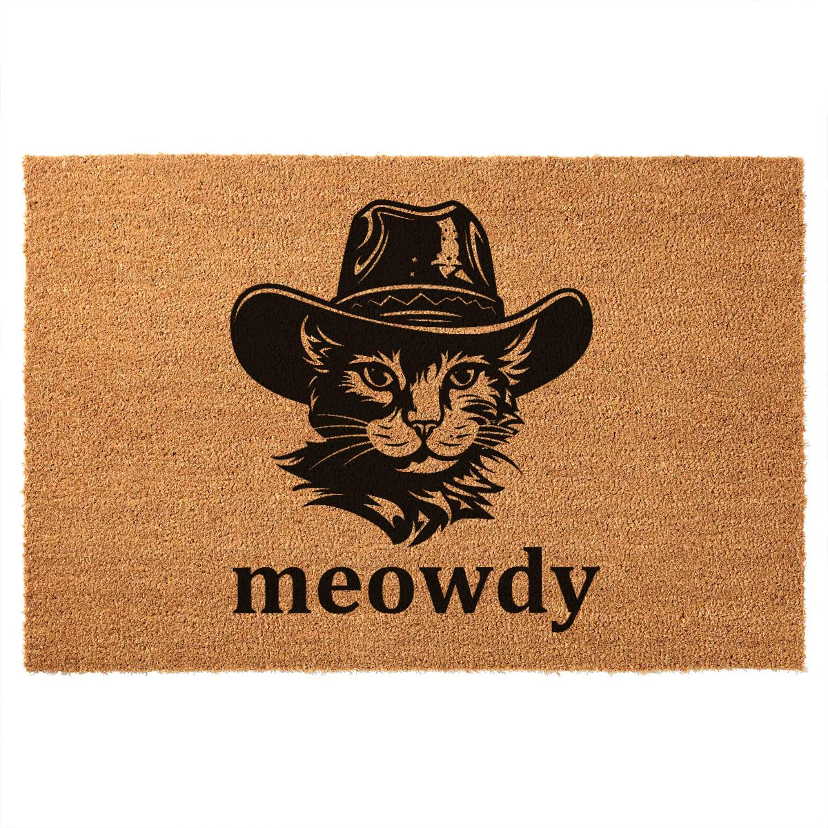Funny Coir Doormat - Cat Wearing Cowboy Hat Meowdy Welcome Front Porch Decor for The Entrance Way - Personalized Outdoor Rug With Heavy-Duty Non Slip