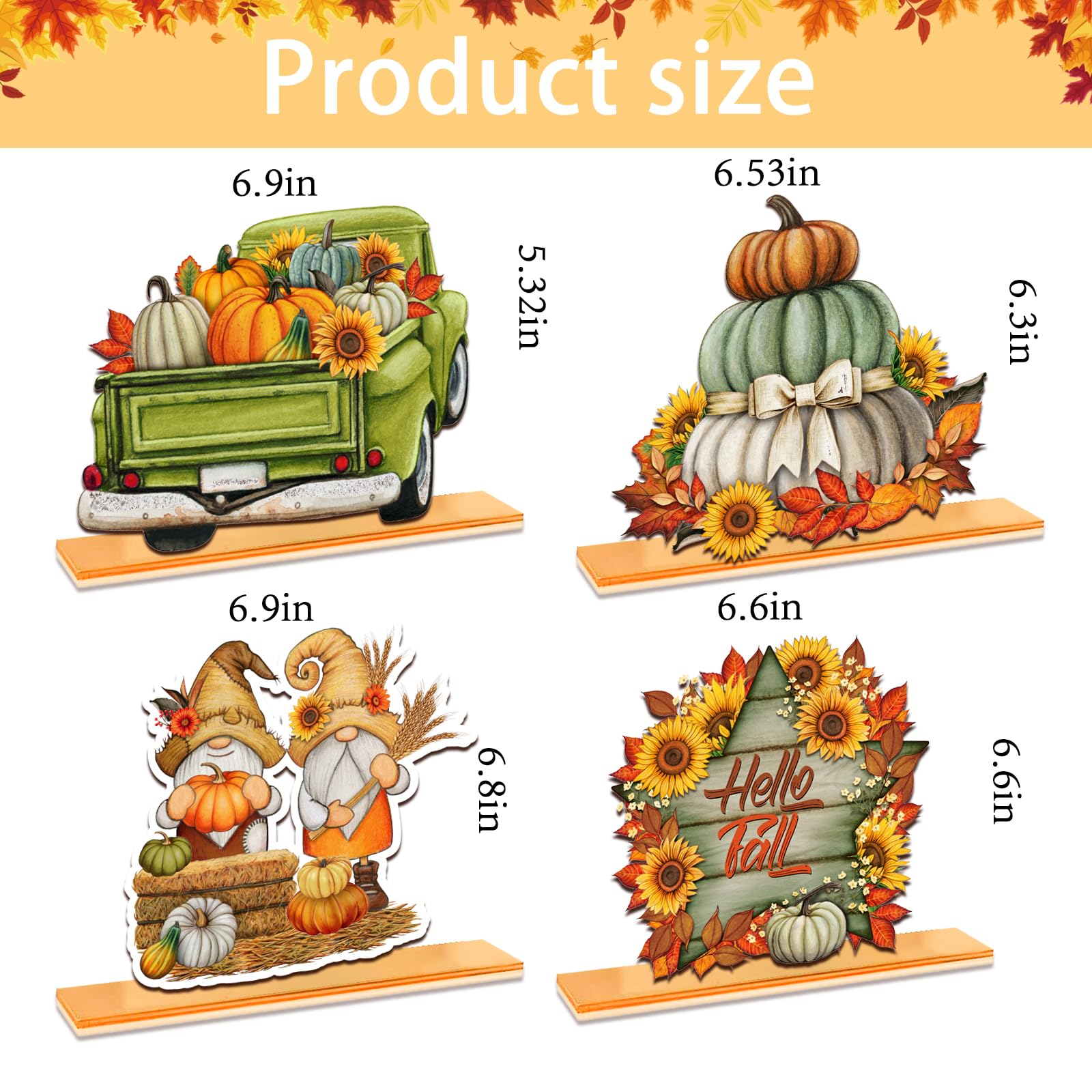 Hello Fall Sunflower Desk Decor - 8 Inch Wooden Sign With Iron Stand, Autumn Table Centerpiece - View #11